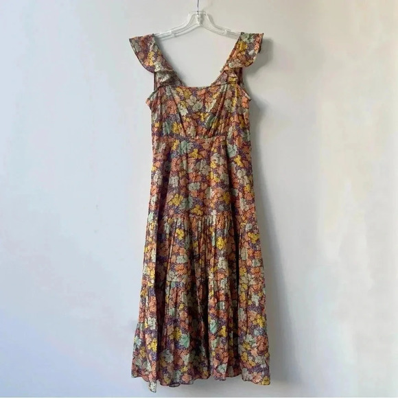 Veronica Beard Malgosia Midi Ruffle Dress - Multicolor Floral - Size 6 - Picture 4 of 12